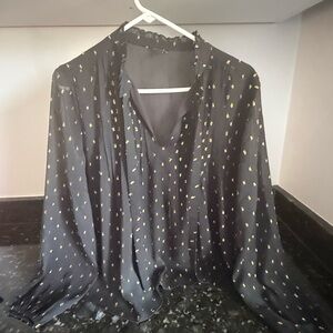 Ann Taylor Black Blouse with Gold Accents
